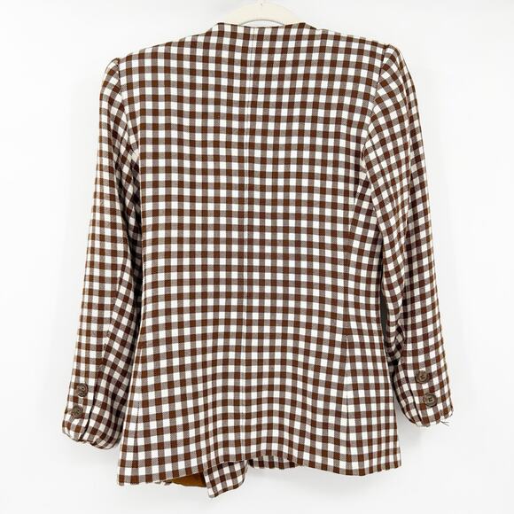 Ann Taylor Womens Vintage Career Academia Gingham‎ Plaid Preppy Blazer Size 2 - Picture 7 of 7